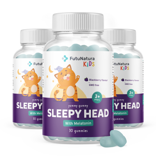 3x SLEEPY HEAD - Gumíky pre deti pre lepší spánok, spolu 90 gumových bonbónov