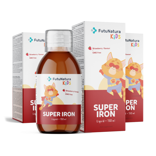 3x Super Iron: Železo + B vitamíny – Tekutý výživový doplnok pre deti, spolu 450 ml
