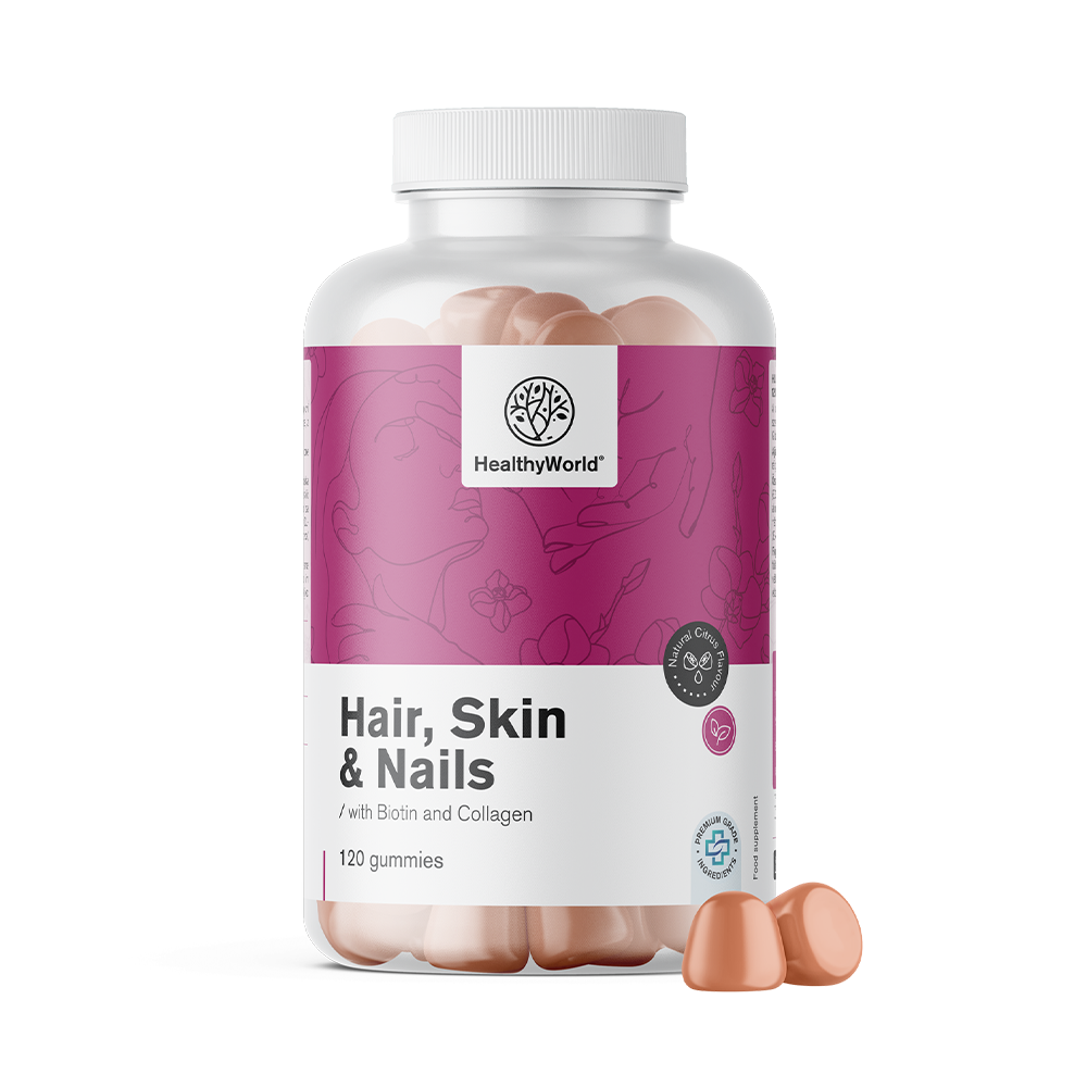 Hair, Skin & Nails – gumíky s príchuťou citrusov pre vlasy, pokožku a nechty.