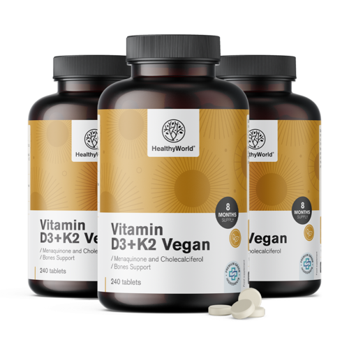 3x Vegánske vitamíny D3+K2, spolu 720 tabliet