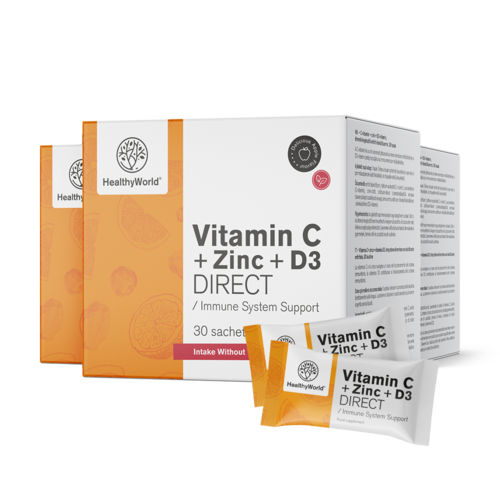 3x Vitamín C 500 + Zinok + D3 DIRECT, spolu 90 vrecúšok