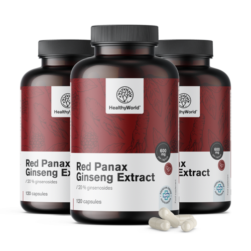 3x Red Panax Ginseng - výťažok červeného ženšenu 600 mg, spolu 360 kapsúl