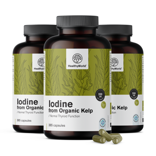 3x Prírodný jód 200 µg - z BIO riasy kelp, spolu 1095 kapsúl