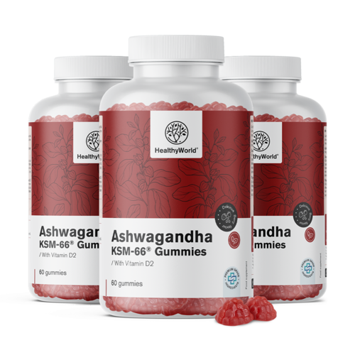 3x Ashwagandha KSM-66 300 mg, spolu 180 gumíkov