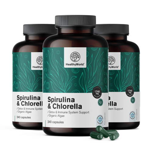 3x Spirulina a chlorella 1740 mg, spolu 720 kapsúl