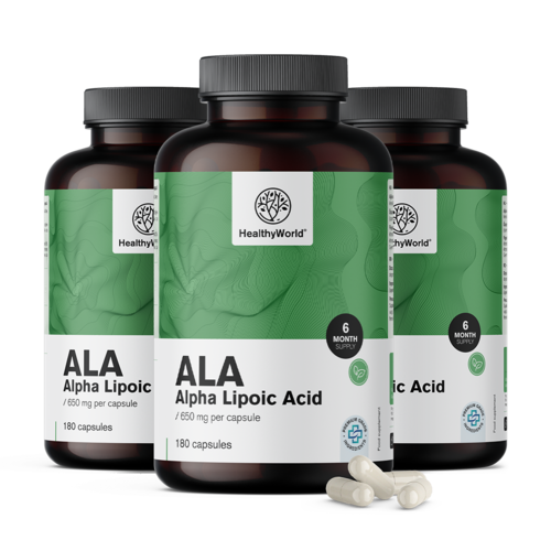 3x ALA – kyselina alfa-lipoová 650 mg, spolu 540 kapsúl