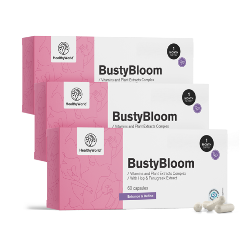3x BustyBloom – komplex vitamínov a rastlinných extraktov, spolu 180 kapsúl