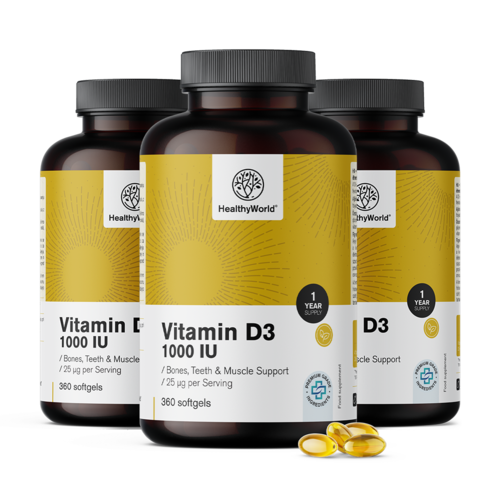 3x Vitamín D3 1000 IU, spolu 1080 mäkkých kapsúl