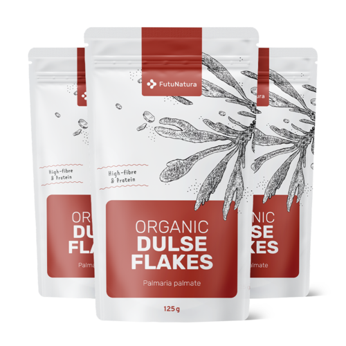 3x BIO Dulse vločky – 100 % listy rias dulse, spolu 375 g