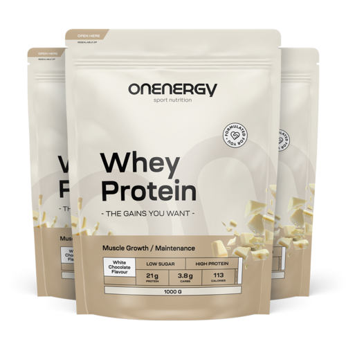 3x Whey srvátkové proteíny - biela čokoláda, spolu 3000 g