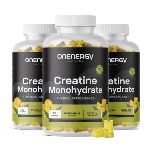 3x Kreatín monohydrát 3000 mg – ananás, spolu 270 gumových cukríkov