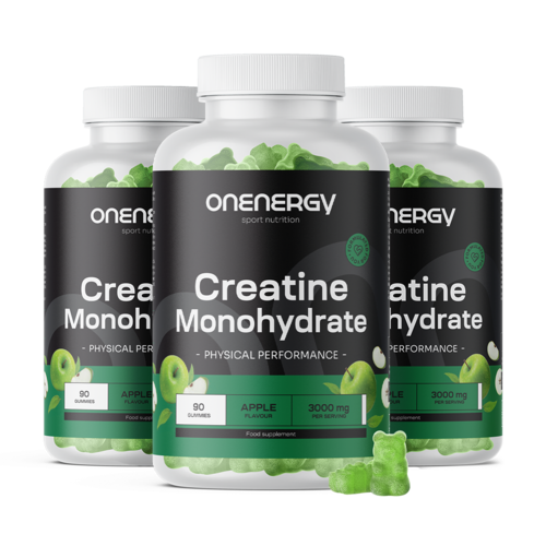 3x Kreatín monohydrát 3000 mg – jablko, spolu 270 gumových cukríkov
