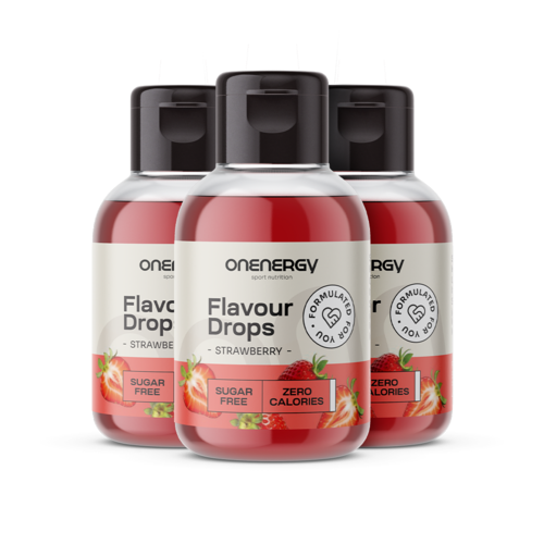 3x Flavour Drops kvapky so sladidlom – jahoda, spolu 150 ml