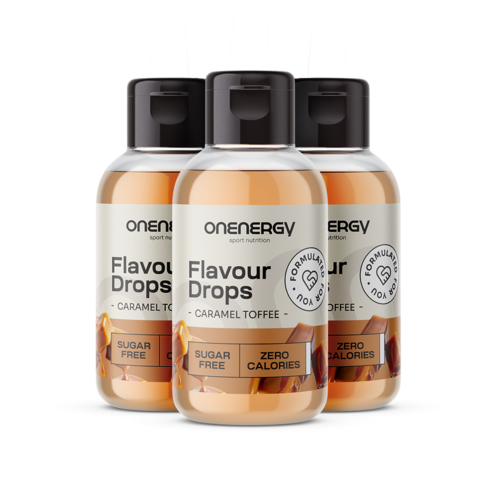3x Flavour Drops kvapky so sladidlom – toffee karamel, spolu 150 ml