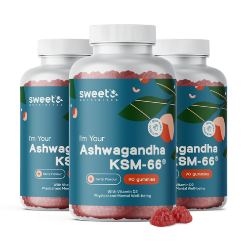 3x Ashwagandha KSM-66 300 mg, spolu 270 gumových cukríkov