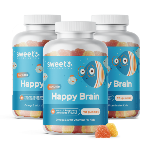 3x Happy Brain – gumové cukríky pre deti s omega-3 mastnými kyselinami, spolu 270 gumových cukríkov