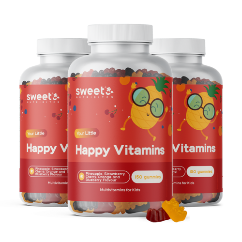 3x Happy Vitamins – gumové cukríky pre deti s multivitamínmi, spolu 450 gumových bonbónov